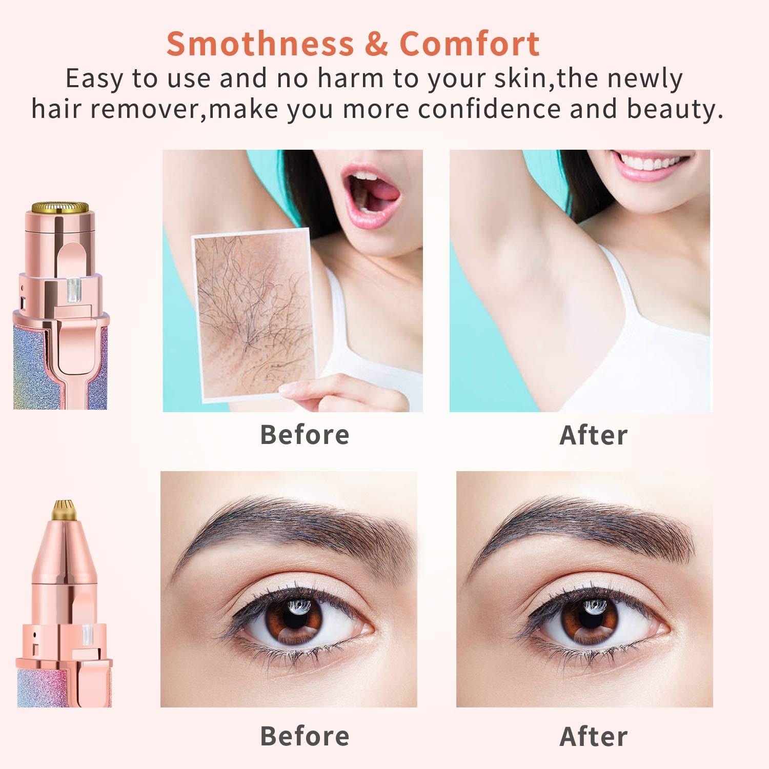 2 In 1 Electric Eyebrow Trimmer Makeup Painless Eye Brow Epilator Mini Shaver Razors Portable Facial Body Hair Remover For Women